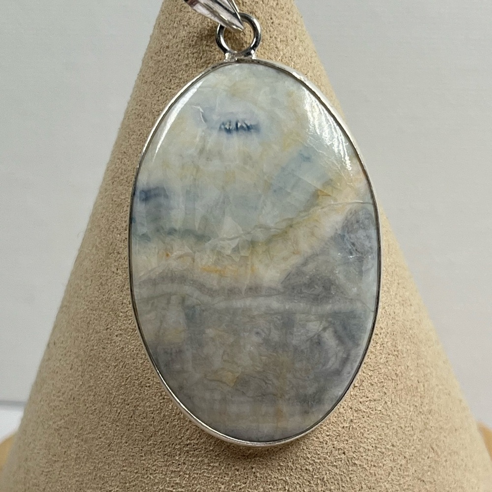 925 Sterling Silver Overlay Blue Rhodochrosite Gemstone Statement Pendant - Picture 6 of 8